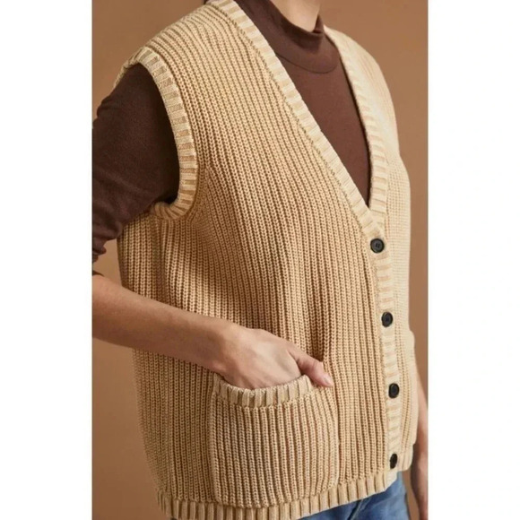 NWT Anthropologie DEMYLEE Dorothee Cotton Cozy Sweater Vest Knit Button Creme - Picture 4 of 9
